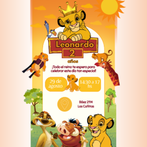 Invitación Digital Infantil Rey León Personalizada